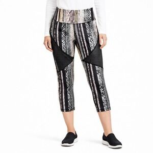 X by Gottex Womens Snakeskin Stripe Mesh Crop Leggings Black Grey Tan Small